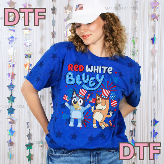 Red White Bluey DTF TRANSFER Direct To Film Ready To Press